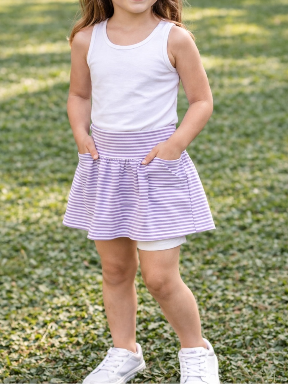 Girls Purple Striped Skort Circo Pocketed Skirt Shorts | Size 6X Casual Play